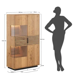 Wohnen Highboards|Vitrinen<Massivholz Vitrine in Eiche mit Schwarz - Eribella