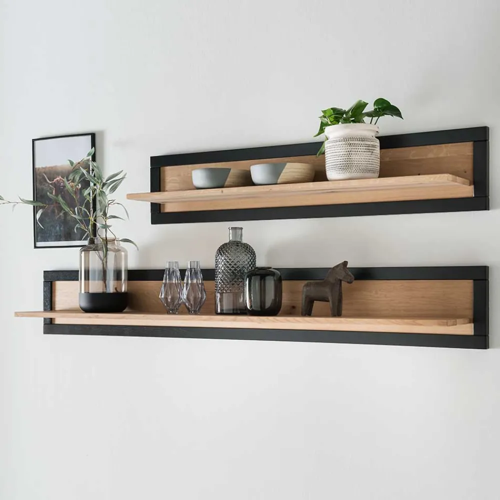 Wohnen Regale<Massivholz Wandboard in Natur & Schwarz - Embleys