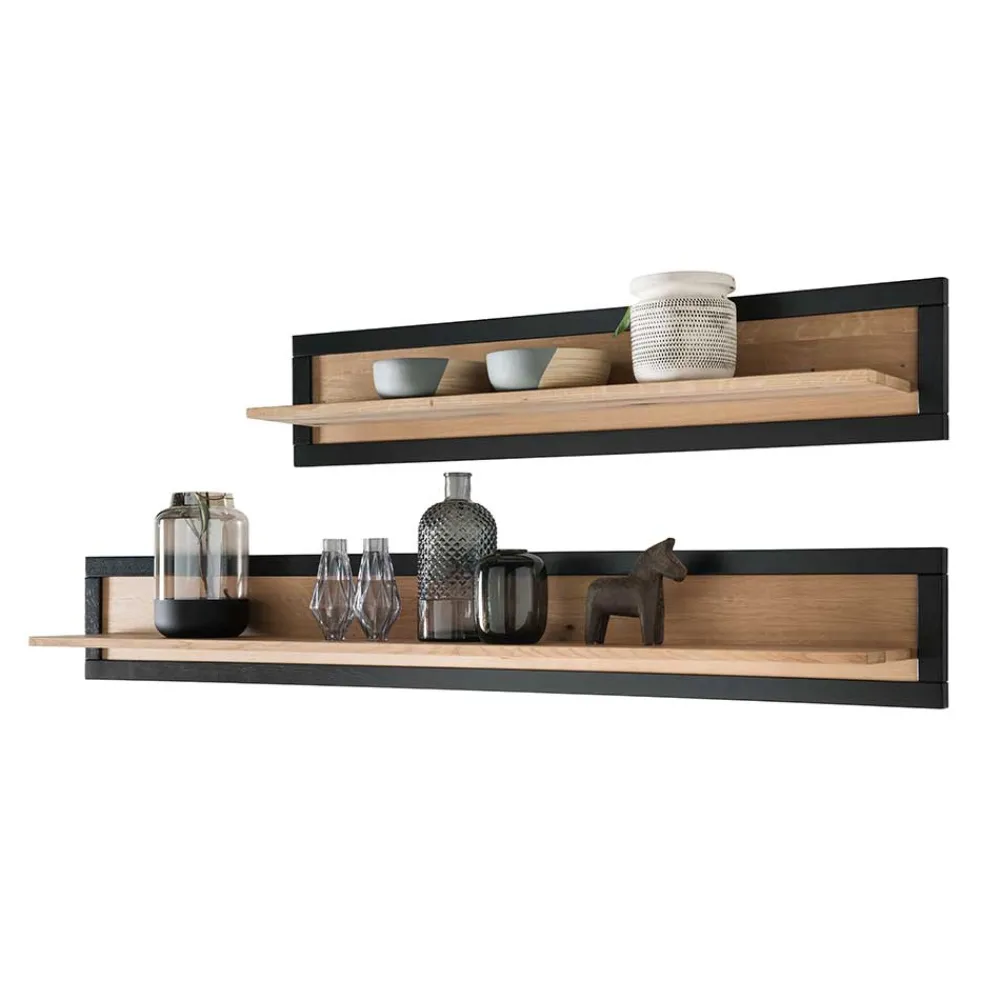 Wohnen Regale<Massivholz Wandboard in Natur & Schwarz - Embleys