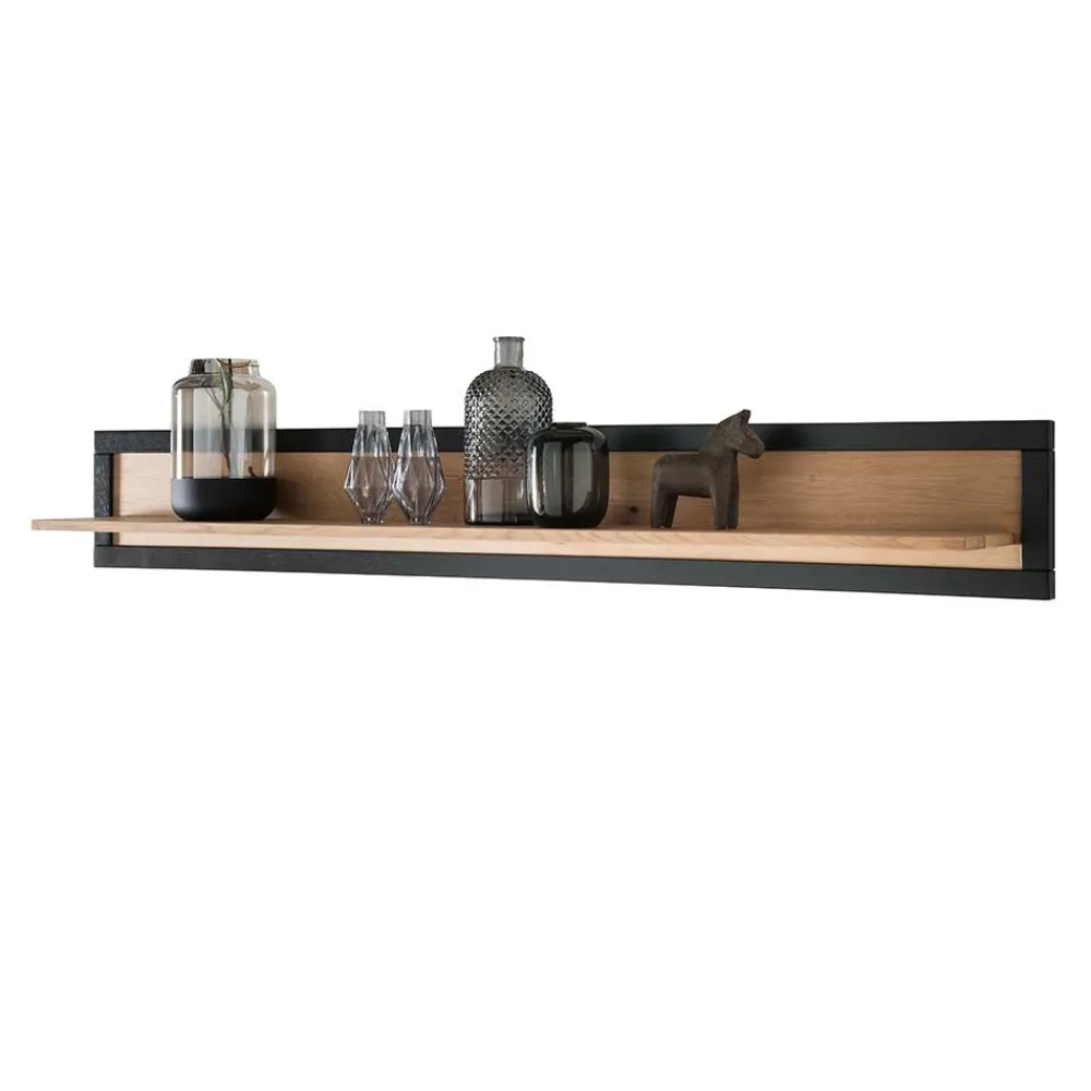 Wohnen Regale<Massivholz Wandboard in Natur & Schwarz - Embleys