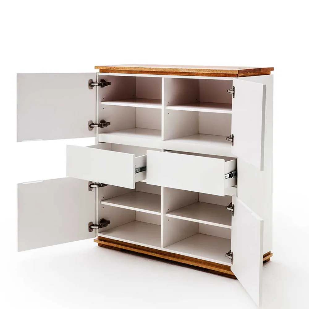 Wohnen Highboards|Kommoden<Mattweißes Highboard mit Asteiche massiv - Vangels