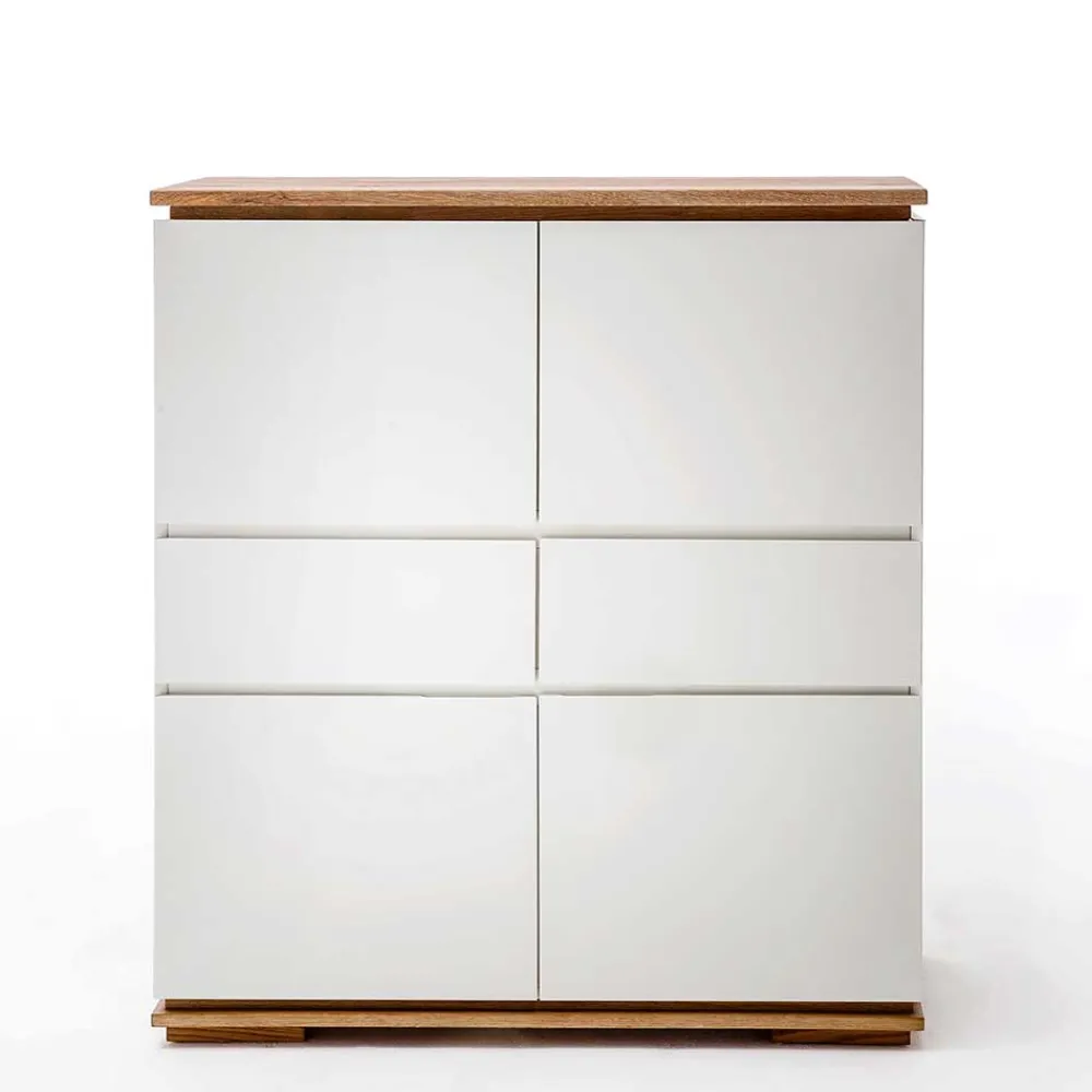 Wohnen Highboards|Kommoden<Mattweißes Highboard mit Asteiche massiv - Vangels