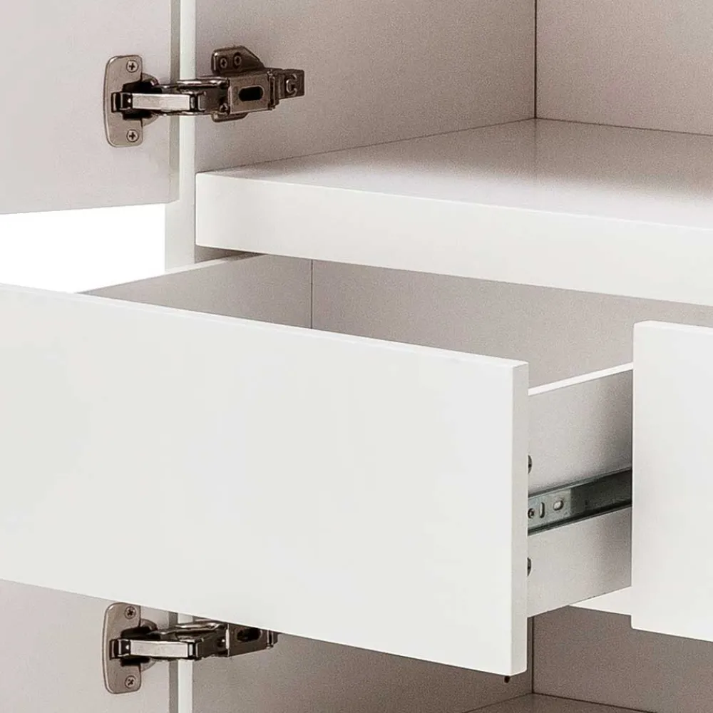 Wohnen Highboards|Kommoden<Mattweißes Highboard mit Asteiche massiv - Vangels