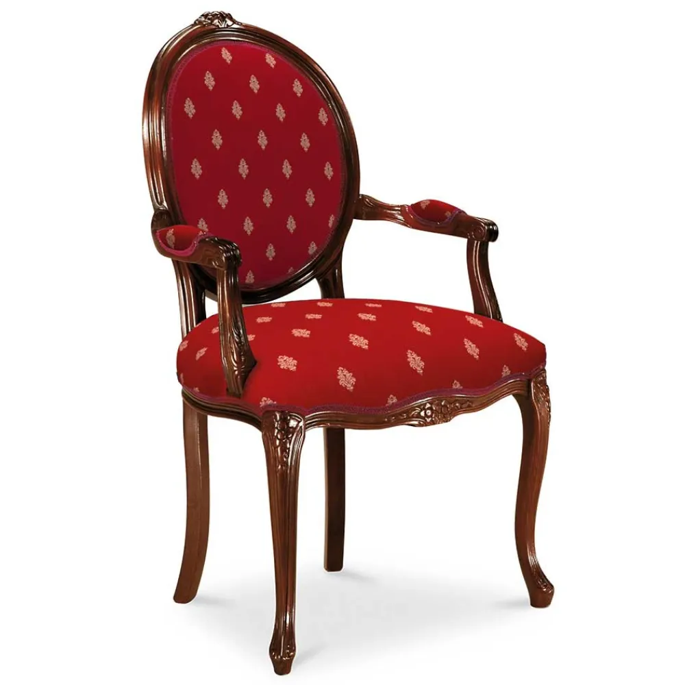 Wohnen Stühle<Medaillonstuhl mit Armlehnen in Nussbaum & Rot - Adagiona