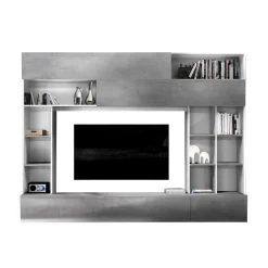 Wohnen Tv & Hifi-Möbel|Wohnwände<Mediawand für Fernseher in Weiß & Beton Dekor - Fancy