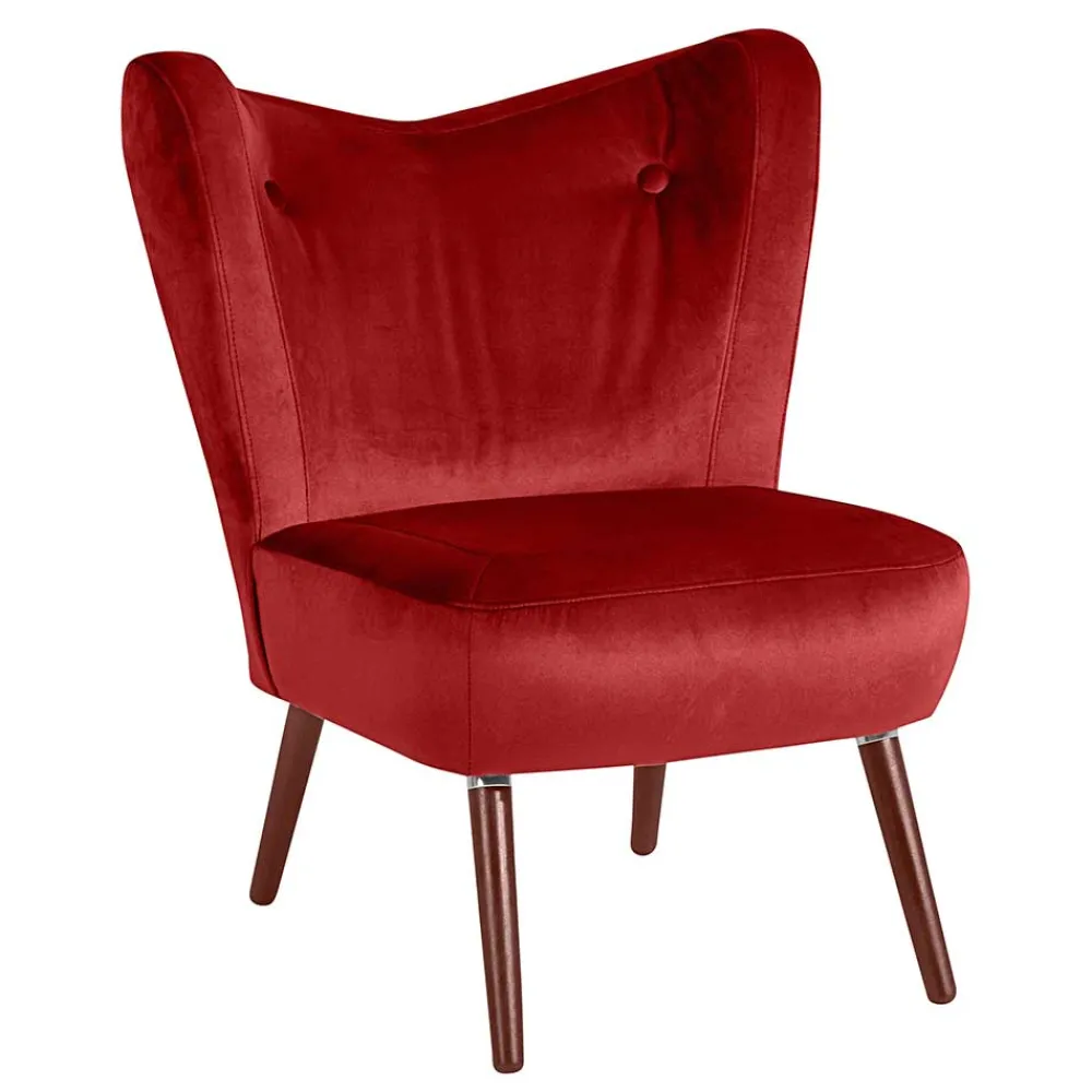 Wohnen Sessel<Mid Century Sessel in Ziegelrot Samtvelours - Klimaca