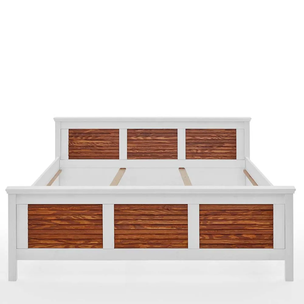 Wohnen Betten<Modern Country Bett in Weiß mit Bernstein - Chako