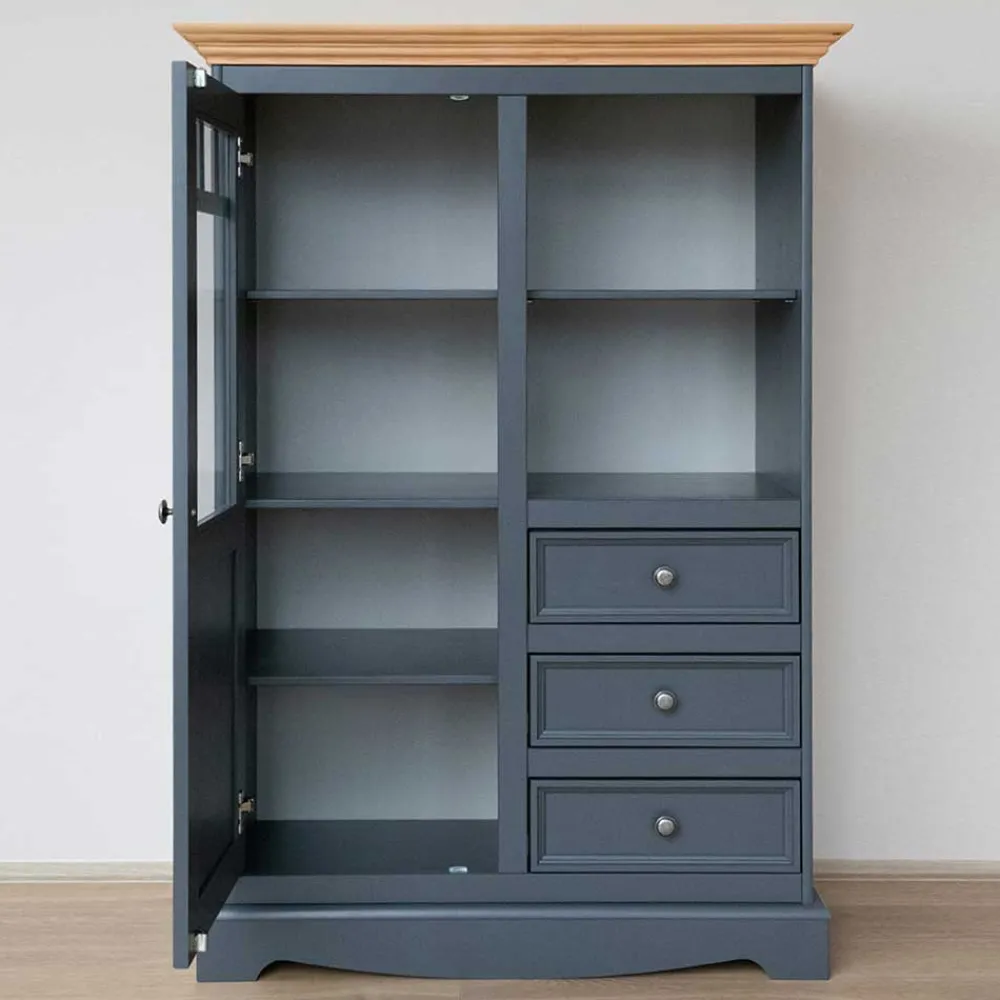Wohnen Highboards|Vitrinen<Modern Country Highboard in Grau & Kiefer - Eromsia