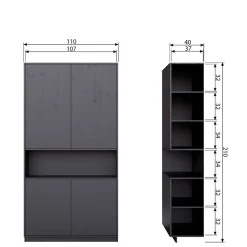 Wohnen Wohnwände<Moderne Schrankwand in Schwarz - Niwidus (fünfteilig)