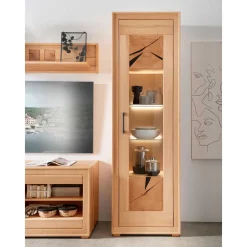 Wohnen Vitrinen|Schränke<Moderne 1-türige Vitrine aus Kernbuche geölt - Sarosca