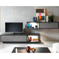Wohnen Wohnwände<Moderne TV Anbauwand in Grau - Ridona (zweiteilig)
