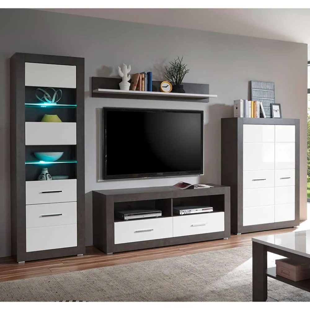 Wohnen Wohnwände<Moderne TV Anbauwand zweifarbig - Istensa (vierteilig)