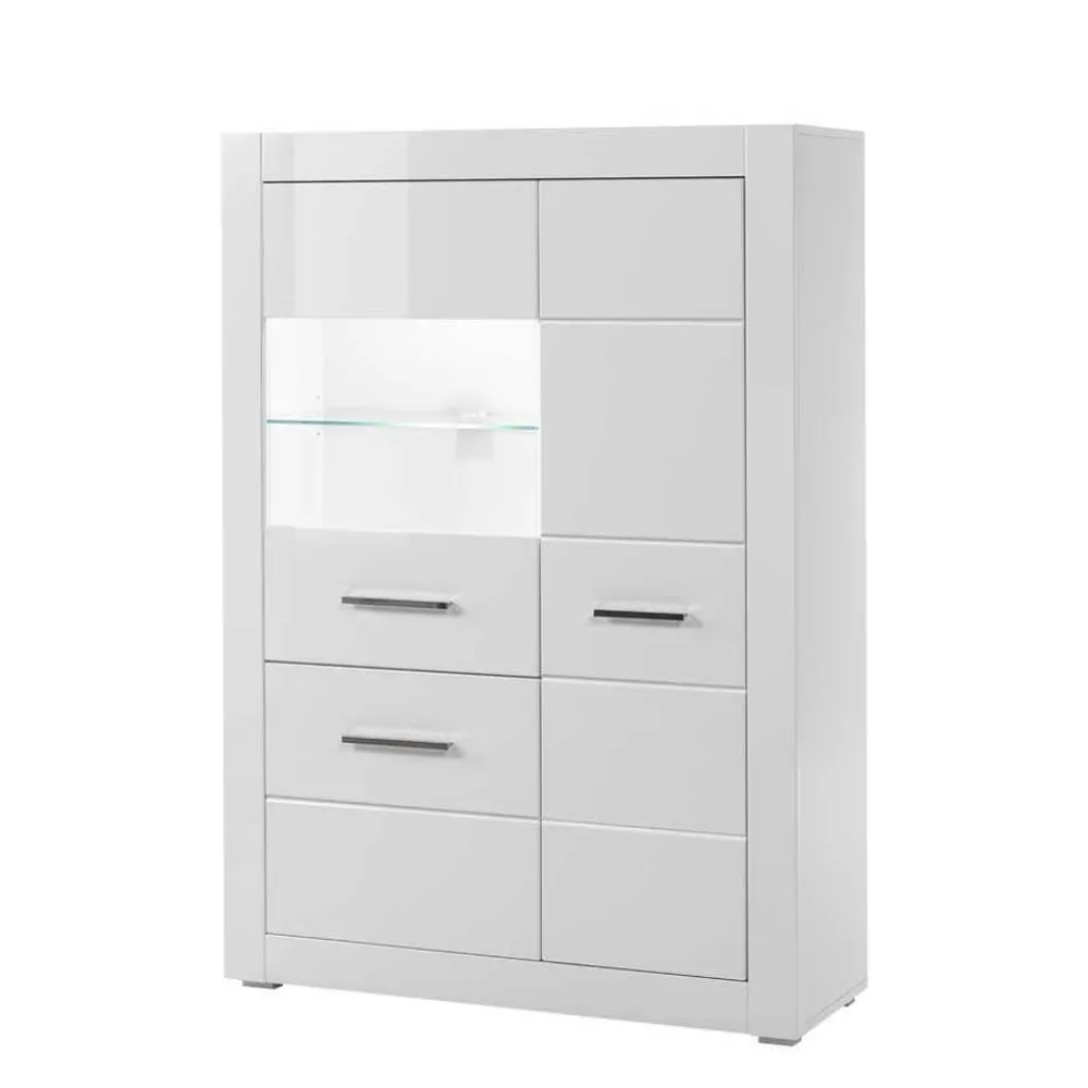 Wohnen Wohnwände<Moderne Wohnkombination in Hochglanz Weiß Yulis 315cm breit (vierteilig)
