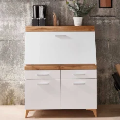 Wohnen Highboards<Moderner Sekretär in Weiß & Eiche Optik - Bistrita