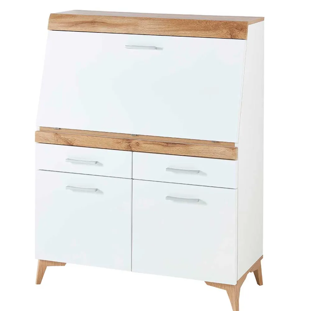 Wohnen Highboards<Moderner Sekretär in Weiß & Eiche Optik - Bistrita