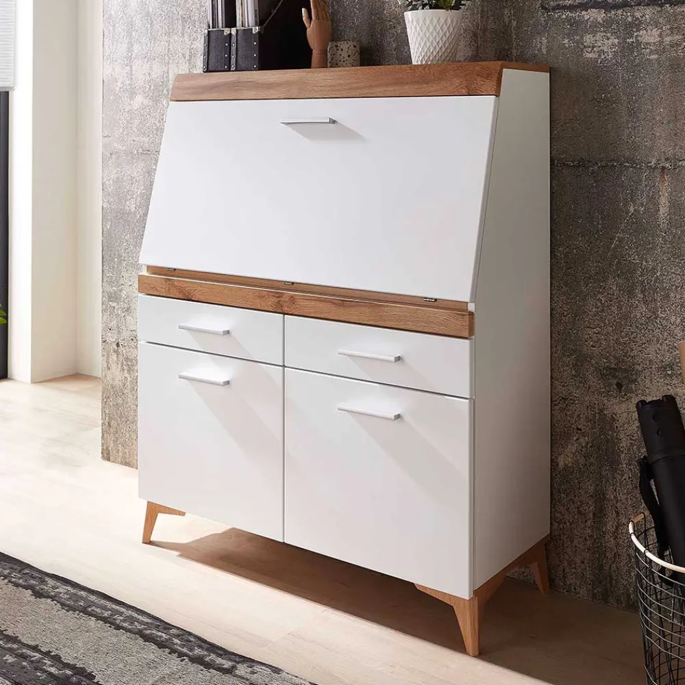 Wohnen Highboards<Moderner Sekretär in Weiß & Eiche Optik - Bistrita