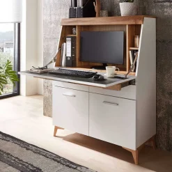 Wohnen Highboards<Moderner Sekretär in Weiß & Eiche Optik - Bistrita