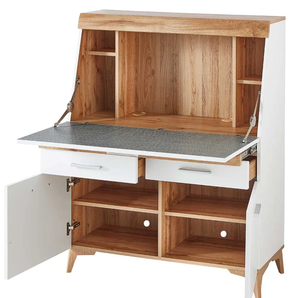 Wohnen Highboards<Moderner Sekretär in Weiß & Eiche Optik - Bistrita