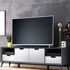 Wohnen Tv & Hifi-Möbel|Lowboards<Moderner TV Unterschrank in Weiß & Grau - Vadids