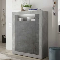 Wohnen Highboards<Modernes Highboard in Hellgrau & Dunkelgrau - Crespian