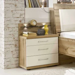 Wohnen Kommoden<Nachtschrank Set Neriman in Creme und Eichefarben (2er Set)