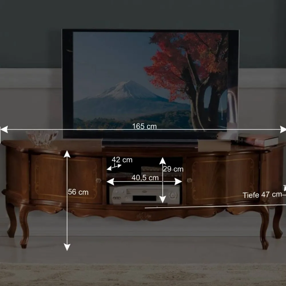 Wohnen Wohnwände<Nussbaum Furnier Wohnwand Barock Dentro 325cm breit (dreiteilig)