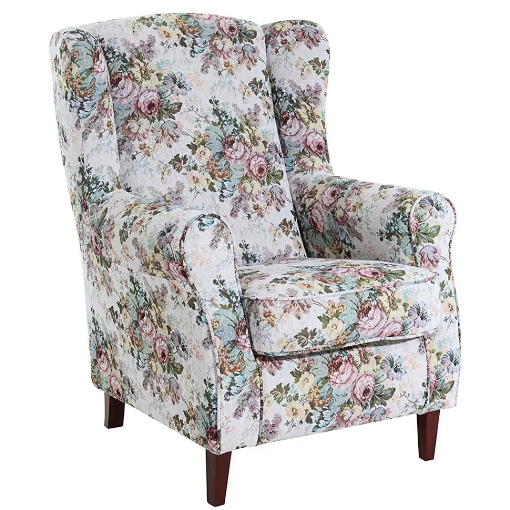 Wohnen Sessel<Ohrensessel mit Blumen im Landhausstil - Masure