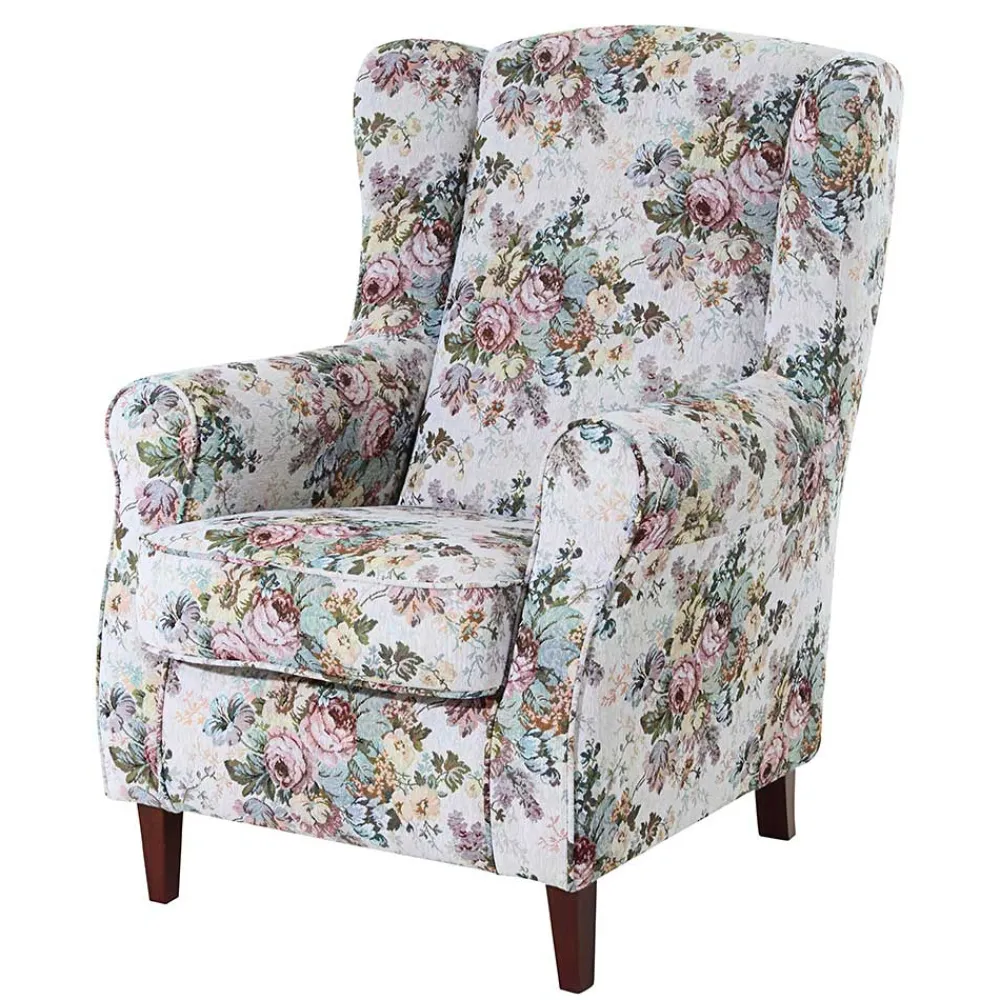 Wohnen Sessel<Ohrensessel mit Blumen im Landhausstil - Masure