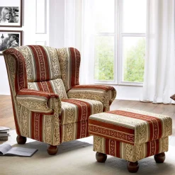 Wohnen Sessel<Ohrensessel mit Streifen und Ornamenten - Basento