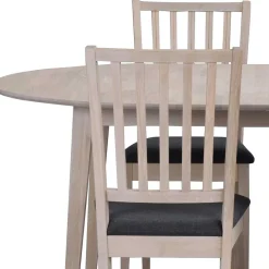 Wohnen Sitzgruppe<Ovaler Esstisch Eiche White Wash & 4 Stühle Pessoa mit Webstoff Grau (fünfteilig)