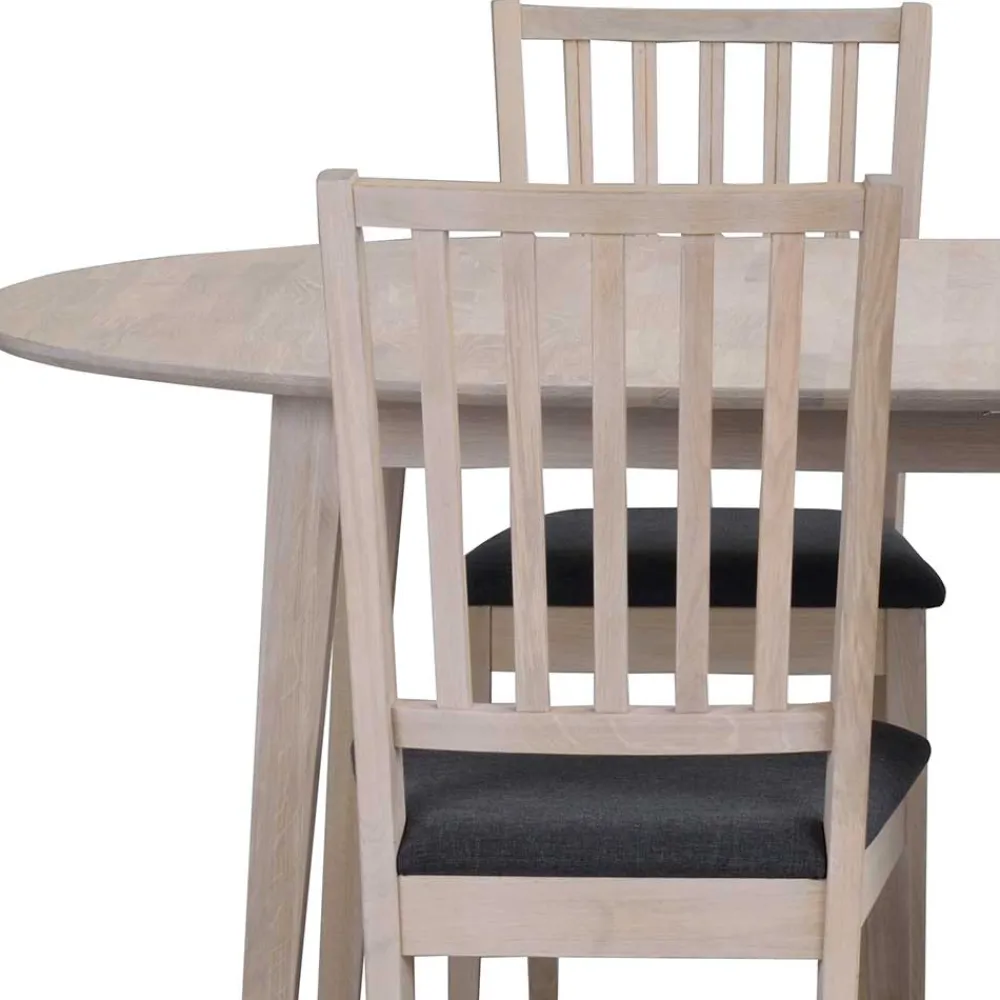 Wohnen Sitzgruppe<Ovaler Esstisch Eiche White Wash & 4 Stühle Pessoa mit Webstoff Grau (fünfteilig)