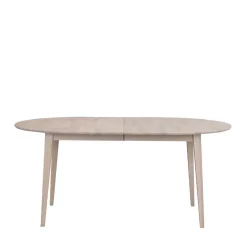 Wohnen Sitzgruppe<Ovaler Esstisch Eiche White Wash & 4 Stühle Pessoa mit Webstoff Grau (fünfteilig)