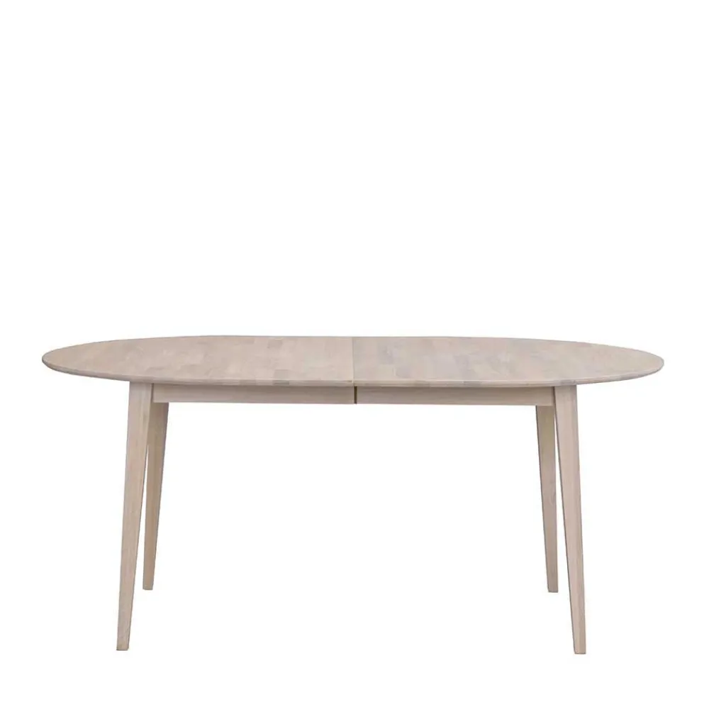 Wohnen Sitzgruppe<Ovaler Esstisch Eiche White Wash & 4 Stühle Pessoa mit Webstoff Grau (fünfteilig)