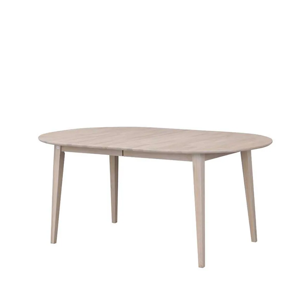Wohnen Sitzgruppe<Ovaler Esstisch Eiche White Wash & 4 Stühle Pessoa mit Webstoff Grau (fünfteilig)