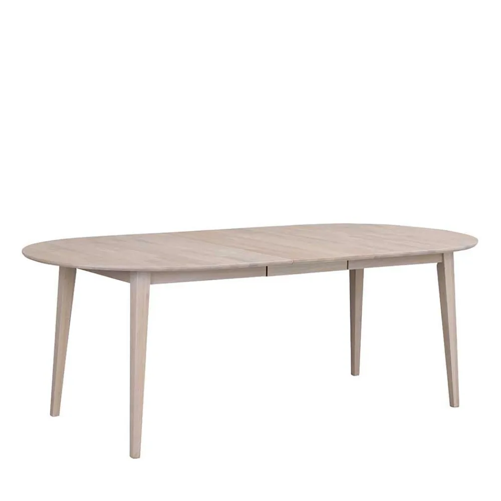 Wohnen Sitzgruppe<Ovaler Esstisch Eiche White Wash & 4 Stühle Pessoa mit Webstoff Grau (fünfteilig)