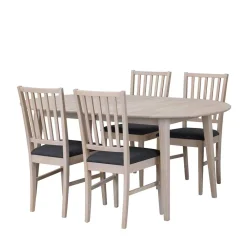 Wohnen Sitzgruppe<Ovaler Esstisch Eiche White Wash & 4 Stühle Pessoa mit Webstoff Grau (fünfteilig)