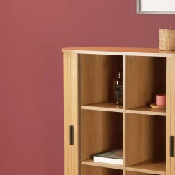 Wohnen Highboards<Ovales Skandi-Highboard mit Schiebetüren - Barnetta