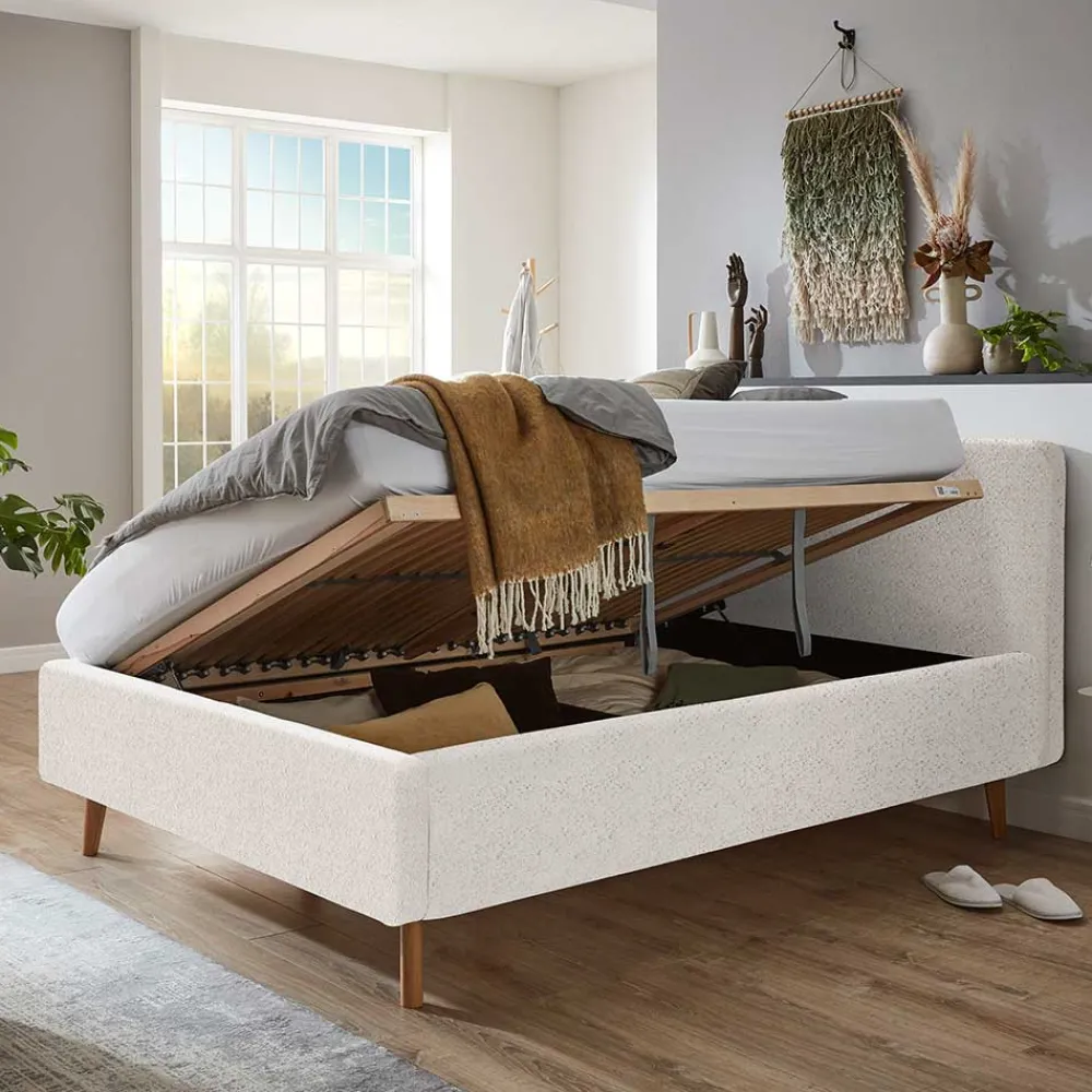 Wohnen Betten<Plüsch Polsterbett in Creme - Ilena