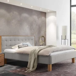 Wohnen Betten<Polsterbett Doppelbett in Grau Stoff - Pays