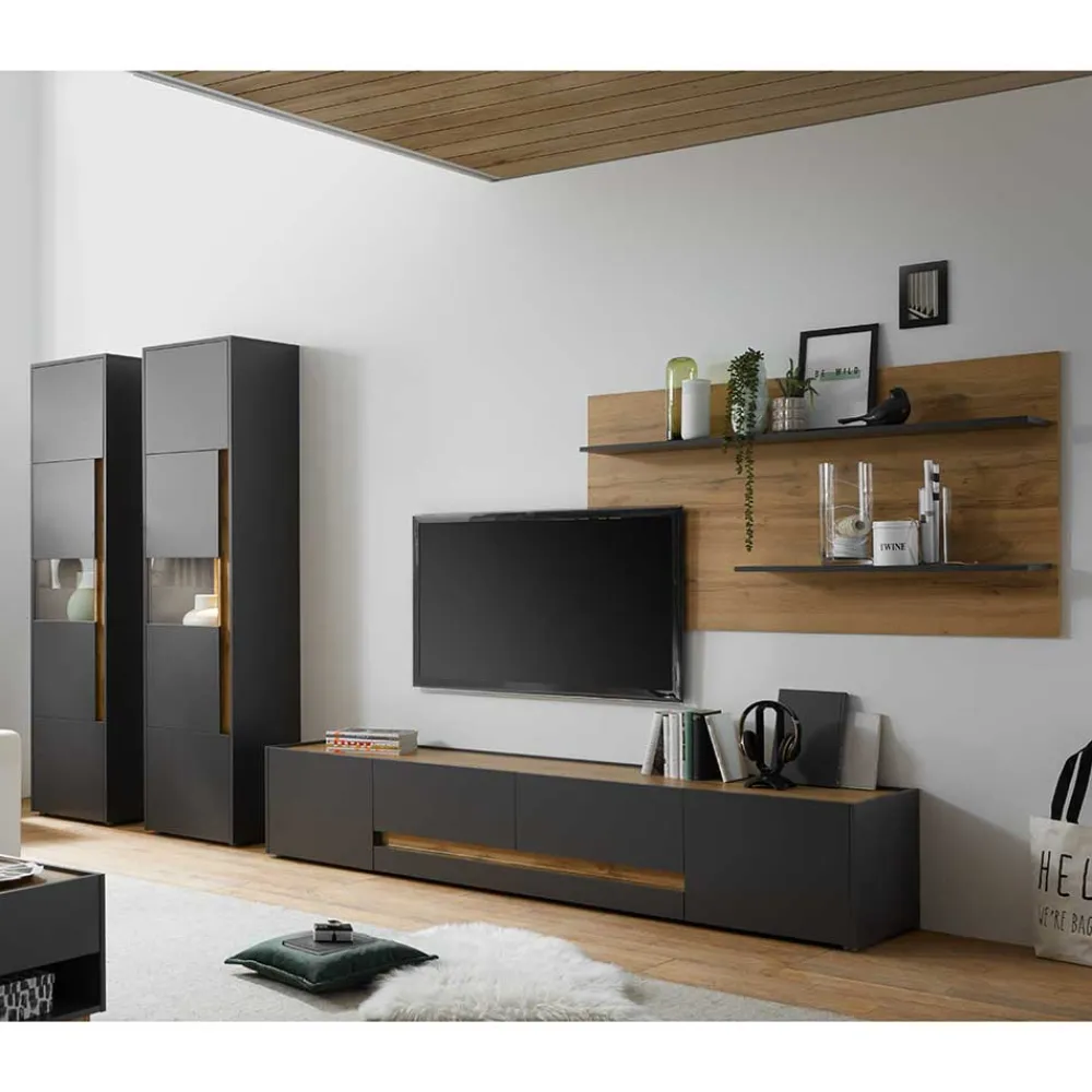 Wohnen Wohnwände<Preiswerte Anbauwand modern - Ahilav (vierteilig)