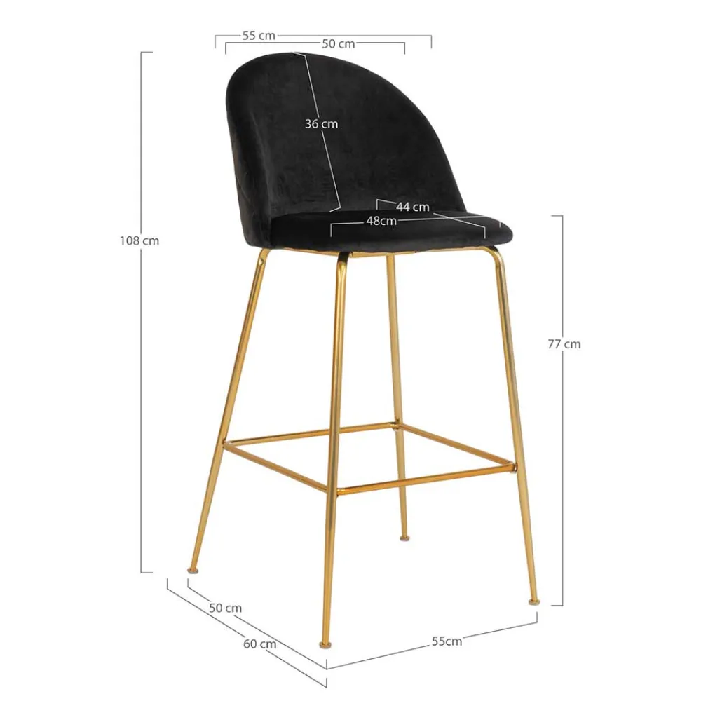 Wohnen Hocker<Retro Design Barstühle in Schwarz & Messing - Venjus (2er Set)