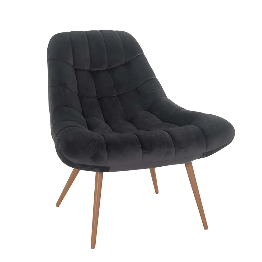 Wohnen Sessel<Retro Loungsstuhl in Dunkelgrau Samt - Corners
