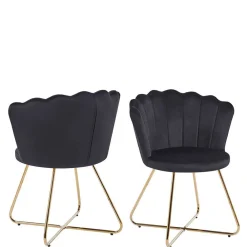 Wohnen Stühle<Retro Muschelstühle in Schwarz Samt - Rubins (2er Set)