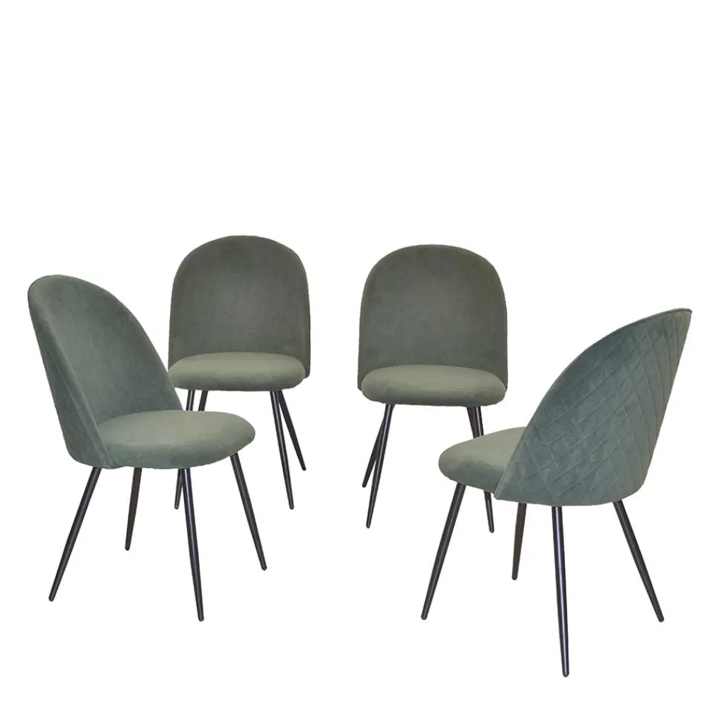 Wohnen Stühle<Retro Polsterstühle in Oliv Grün - Perry (4er Set)
