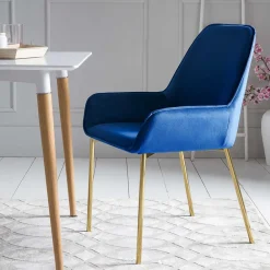 Wohnen Stühle<Retro Samtstühle in Blau & Gold - Angora (2er Set)