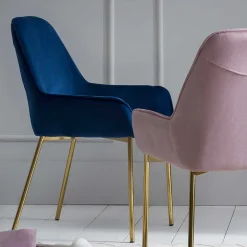 Wohnen Stühle<Retro Samtstühle in Blau & Gold - Angora (2er Set)