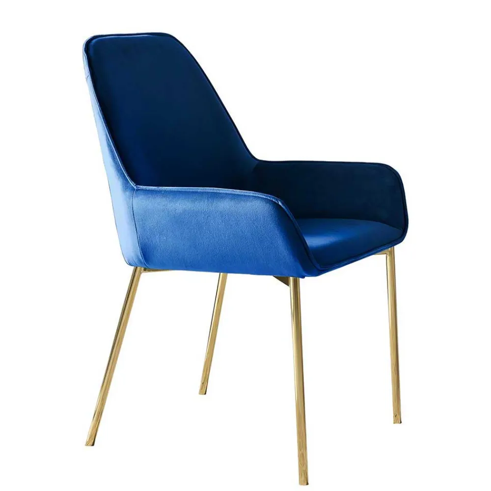 Wohnen Stühle<Retro Samtstühle in Blau & Gold - Angora (2er Set)