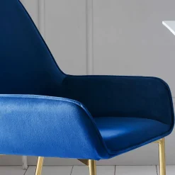 Wohnen Stühle<Retro Samtstühle in Blau & Gold - Angora (2er Set)