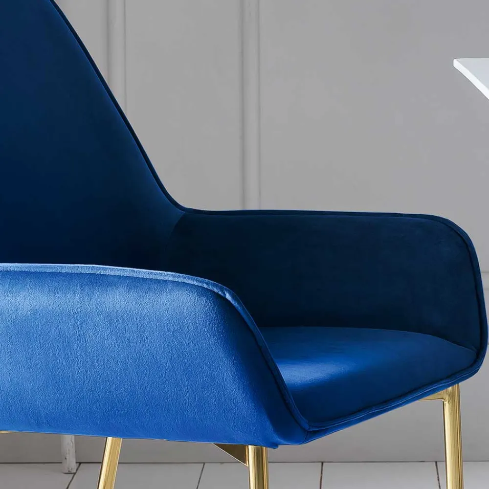 Wohnen Stühle<Retro Samtstühle in Blau & Gold - Angora (2er Set)