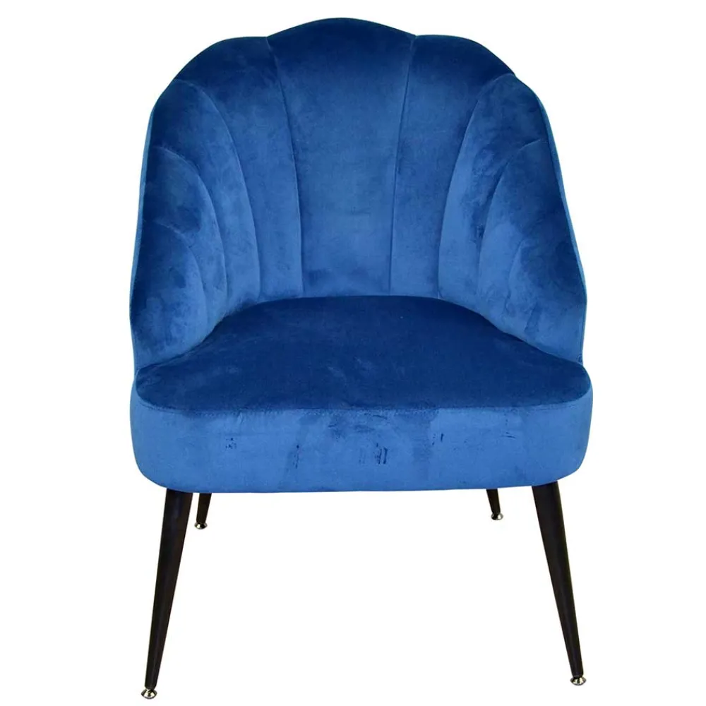 Wohnen Sessel<Retro Sessel in Blau Samt & Schwarz - Didesco